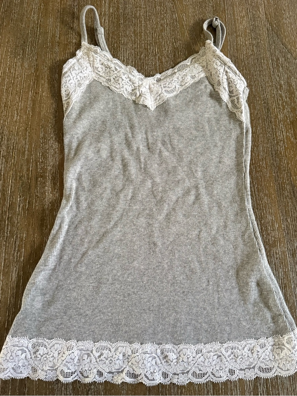 Hollister Light Grey Ribbed Lace-Trim Cami